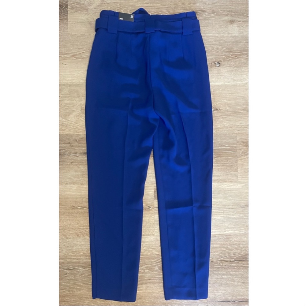 Express Royal Blue High-Waist Cropped Tapered Pants with Belt - Picture 2 of 8